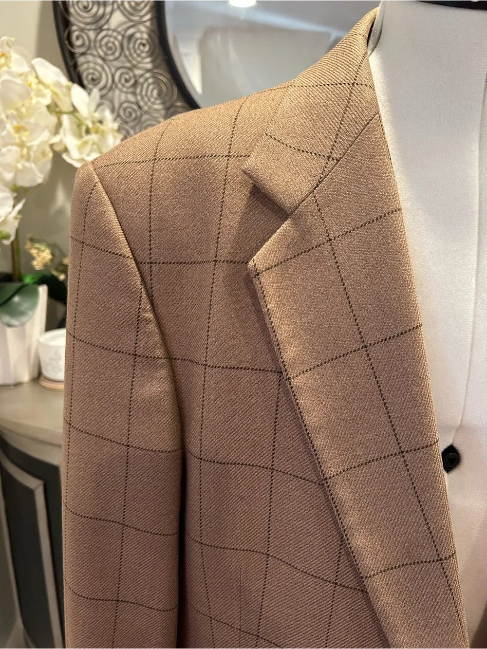 Paul Fredrick Men's Tan Windowpane LambWool Blazer